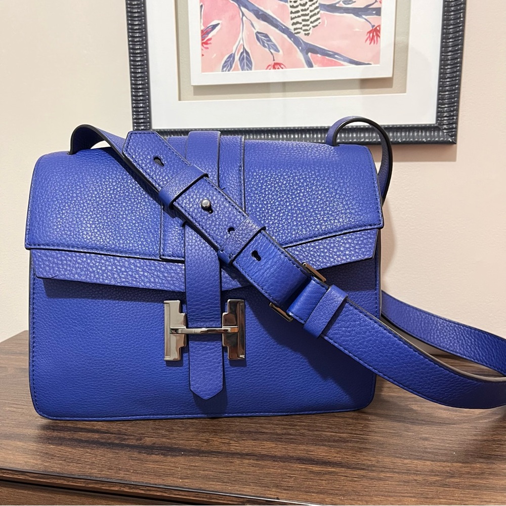 Halston Heritage leather satchel shoulder bag Saphire Blue